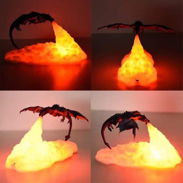 Fire Dragon Lamp Light 3D Printed Night Light med USB 2
