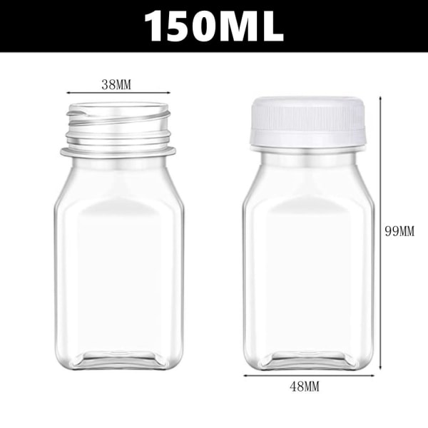 4 Stk Juiceflasker Klare drikkebeholdere 150ML SORT LÅG 150ML Black Lid