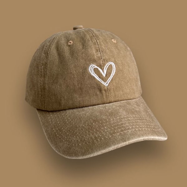 Love Heart Broderi Baseball Kepsar Distressed Faded Cap BLÅ blue