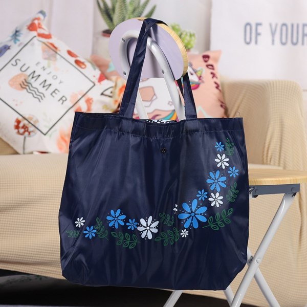 Vikbar handväska Casual Blommig shoppingväska MÖRKBLÅ Dark Blue