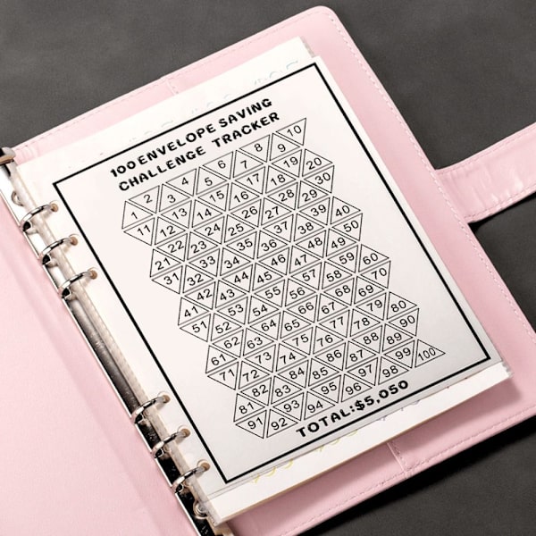 100 Days Envelope Challenge Binder Savings Book BLÅ blue