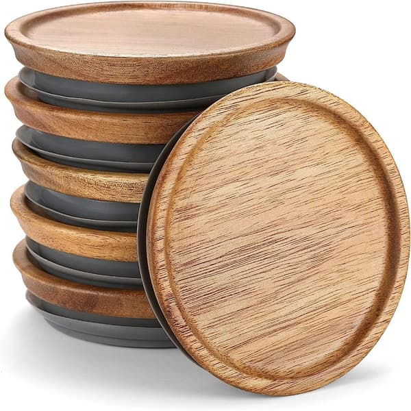 6st Bred Mun Trä Förvaringslock Set Solid Wood Lock för 6pcs
