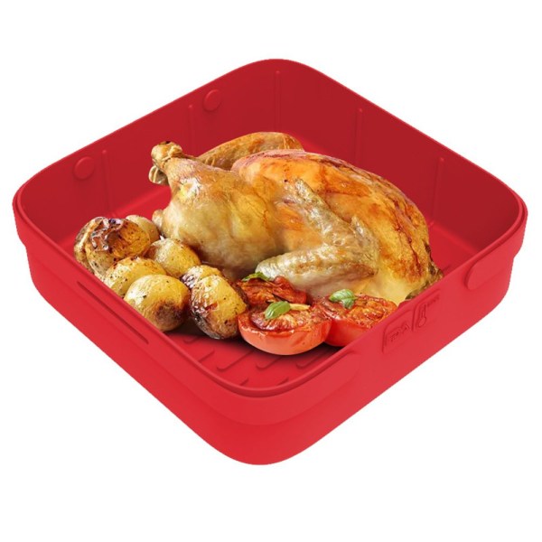 Square Air Fryer silikongryte 8 tommers silikon RØD red