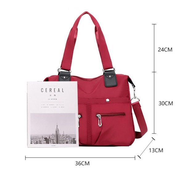 Stor kapacitet Skuldertaske Vandtæt Multi Pocket Kvinder Tote Nylon taske Red