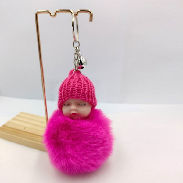 3 STK Sovende Baby Nøkkelring Strikket Lue Nøkkelring ROSE RED rose red