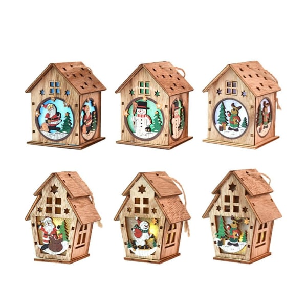 2ST Christmas Luminous Cabin Luminous Trähus DUBBELTAK Double Roof Elderly