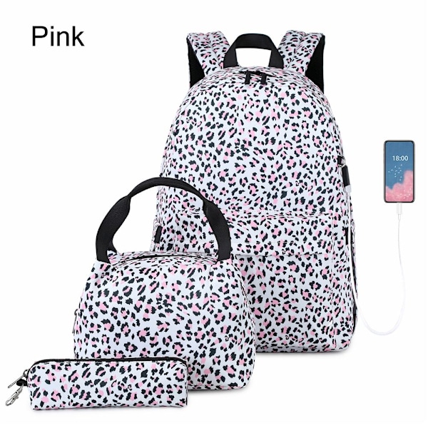 Print 3st/ Set Skolväska Lunchväska Pennväska brun