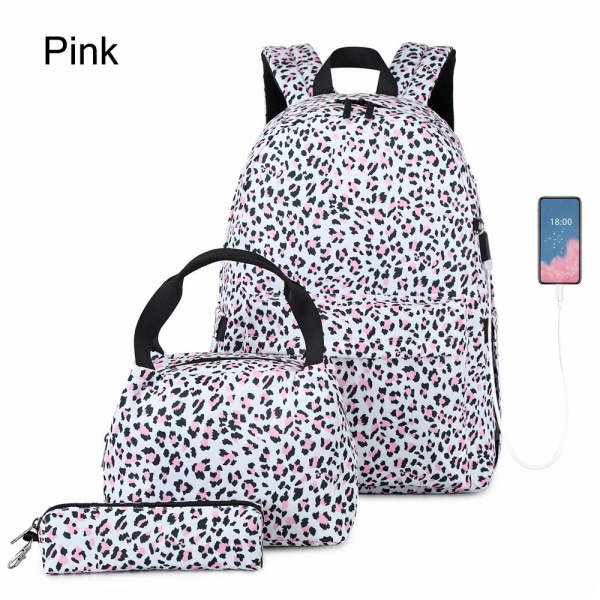 Print 3st/ Set Skolväska Lunchväska Pennväska rosa