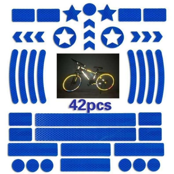 42PCS Cykelreflexdekal Varningsdekaler BLÅ Blue