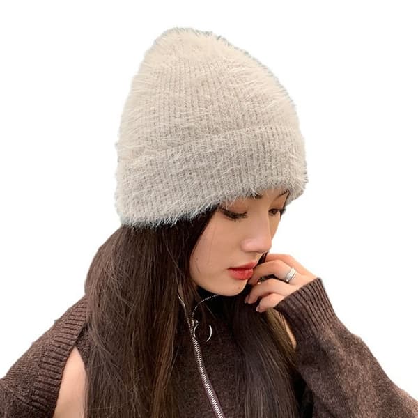 Rabbit Ull Cap Strikket Lue KAFFE Coffee