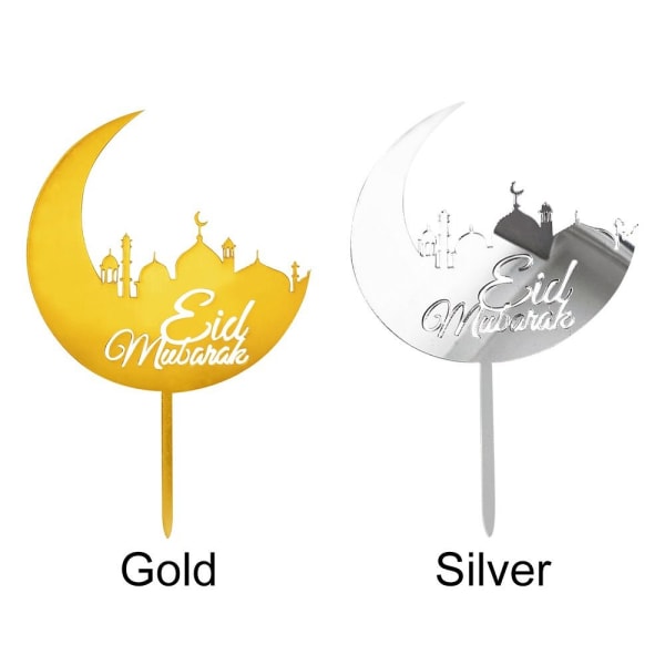 5st Eid Cake Topper Castle Moon Cup Cake Topper SILVER Silver