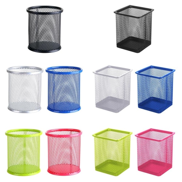 Mesh Pen Pot Pen Holder SØLV RUND RUND Silver Round-Round