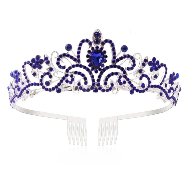 Crystal Rhinestone Crown Coiffure Crown Tiara MÖRKBLÅ Dark blue