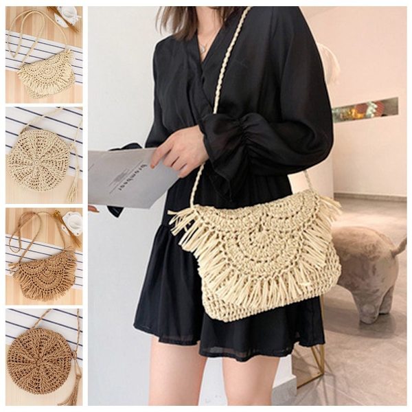 Sommar Halmväskor Tassel Strandväskor BEIGE&BEIGE beige&beige
