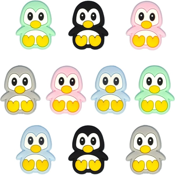 10 stycken söta pingvinsilikonpärlor Animal Spacer Beads