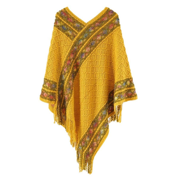 Mongolisk Poncho Rhombic Stripe Tofssjal GUL yellow
