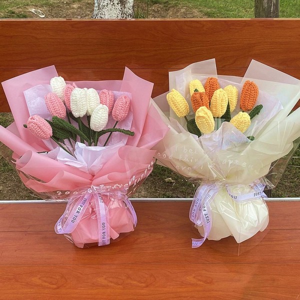 Håndstrikket Tulipan Flower Tulip Braided Flower GUL Yellow