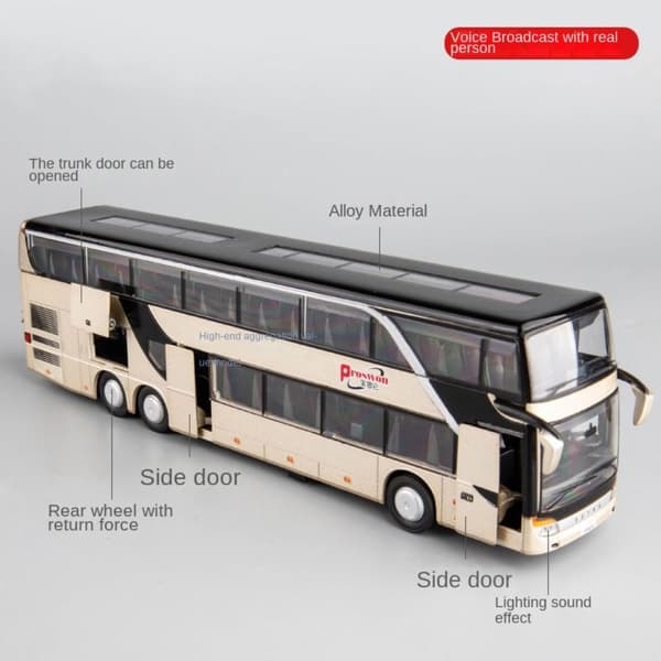 Alloy Bus Model Double Sightseeing Bus SININEN blue
