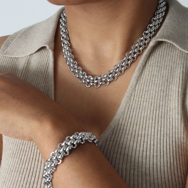 Overdrevet Halskjede Trendy Kule Kvinner Halskjede Armbånd SØLV Silver Necklace-Necklace