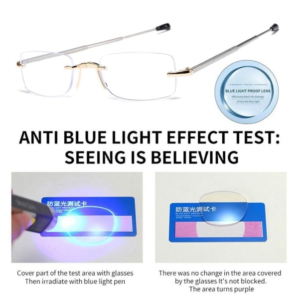 Anti-Blue Light Läsglasögon Vikbara glasögon SVART Black Strength 100