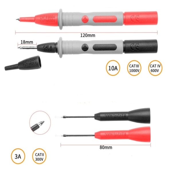 10 STK Multimeter testledninger Måler Nåltestprobeadapter