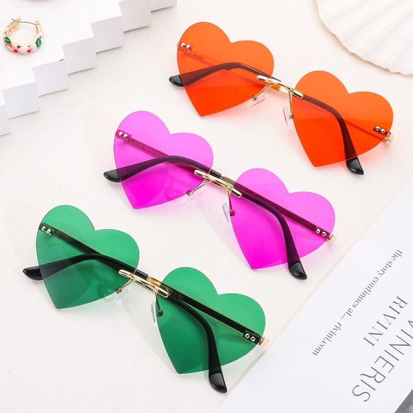 Rimless Heart Sunglasses Pink Hippie Sunglasses KELTAINEN Yellow