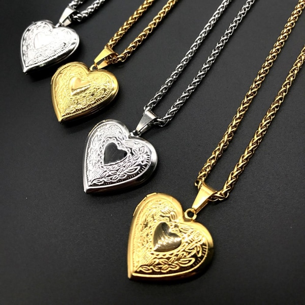 Love Heart Secret Message Medaljong Halsbandshänge gold