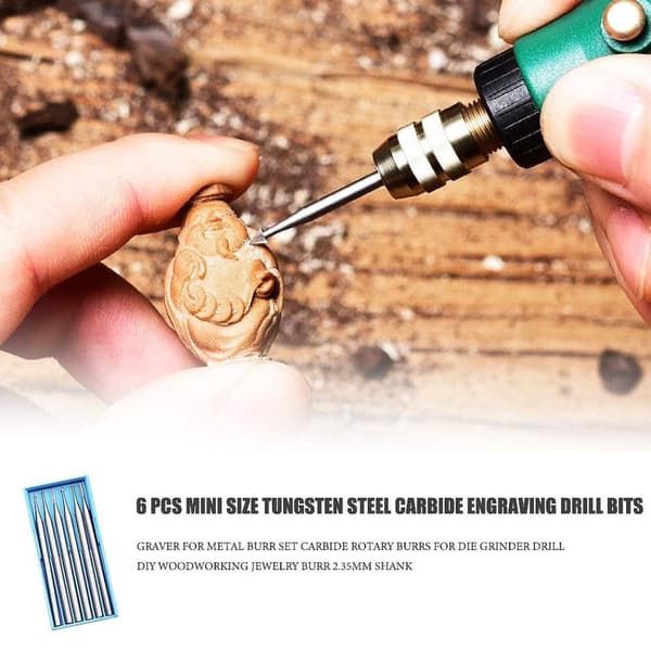 6 STK Carbide Rotary Burrs Gravering Drill Bits Die Grinder