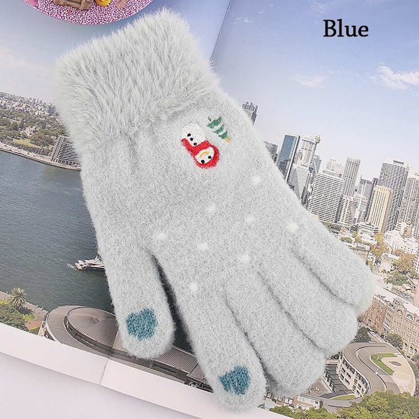 Vinterhansker Strikkevotter Snowman Fluffy Touch Screen blue