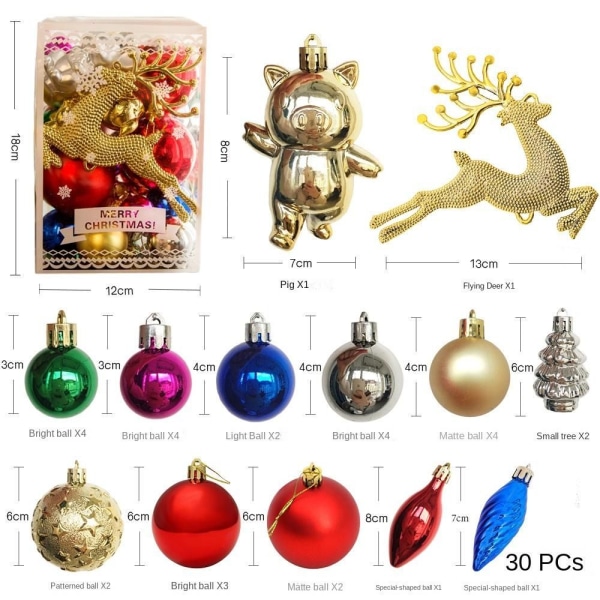 30stk Juletrepynt Juleballdekor FLERFARGER multicolor