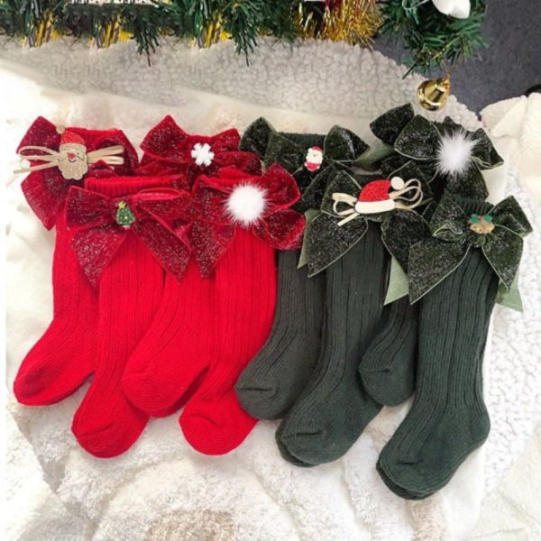 Vinter Baby Flickor Pojkar Julstrumpor Barn Knähög strumpa MSanta Claus Red
