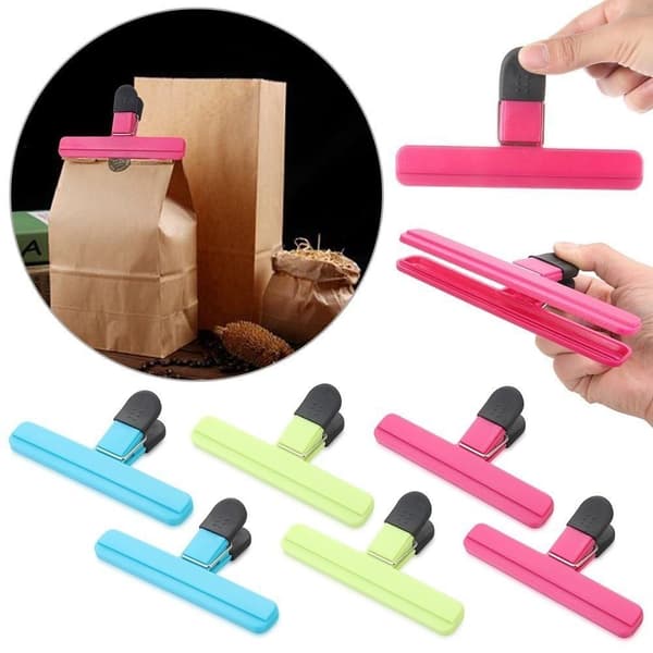 2/4 stk Plastpose forseglingsklemme Stor sponpose klips BLÅ L Blue L