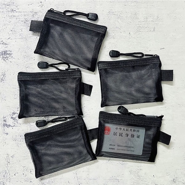 6 PAKKER Nylon Mesh Card Oppbevaringsposer Små glidelåsposer SVART BLACK
