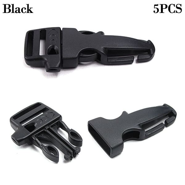 5 stk Side Release Spænde Survival Whistle Spænder SORT Black