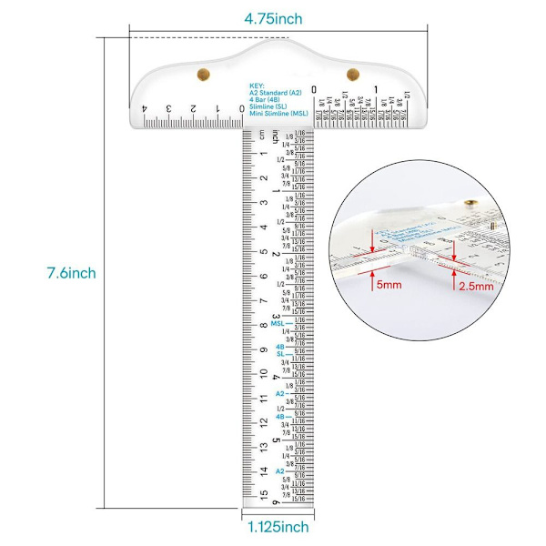 T-Square-linjal Gradert T-Ruler Inch Metrisk T-Square