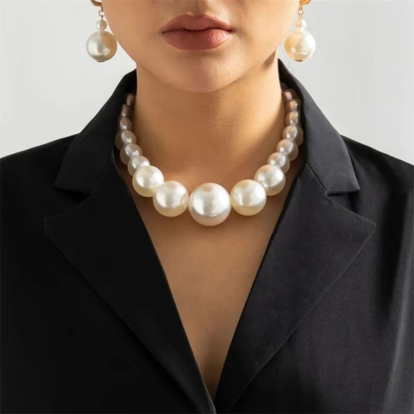 Perlehalskjede Ørepynt Big Pearls Halskjede ØREREDBORD Earring