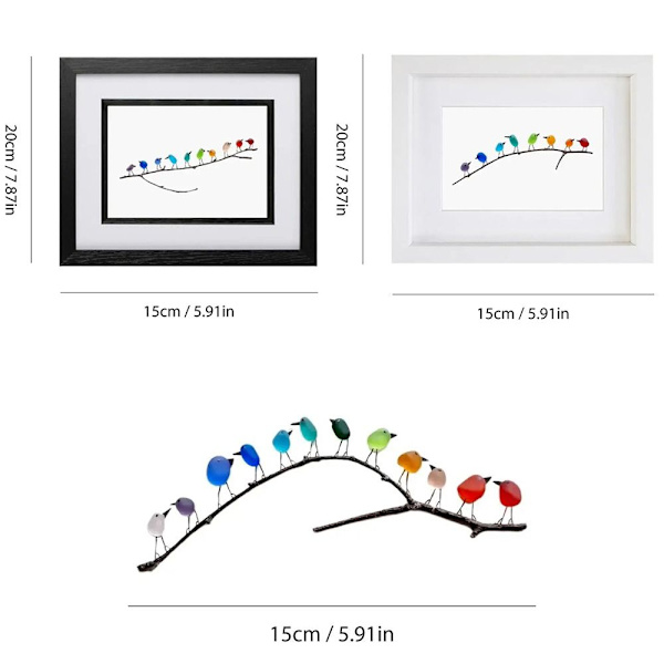 Merilasinen sateenkaaren lintuornamentti lasilintuhahmo 12 12 birds-Black frame