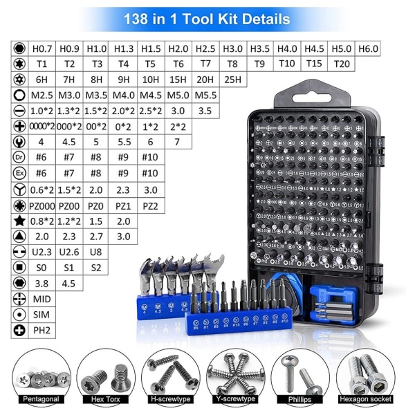138 i 1 skrutrekkersett Mobiltelefon GRÅ Grey