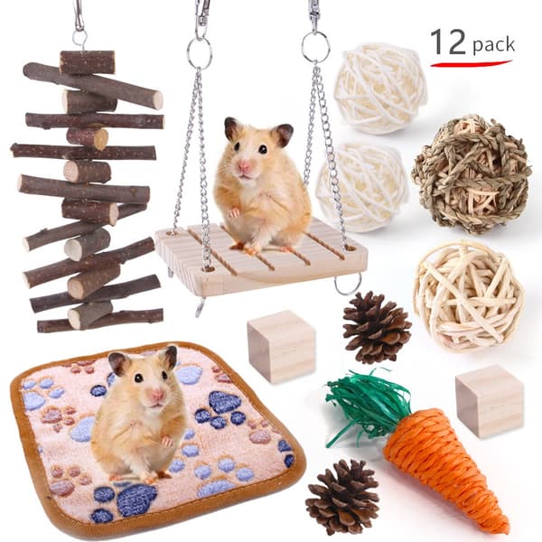 Hamsterin set, luonnonpuusta rottinkipallotarvikkeet, 6 kpl 6pcs