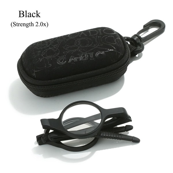 Vikbara läsglasögon med dragkedja Case hängande påse Black Strength 2.0x-Strength 2.0x