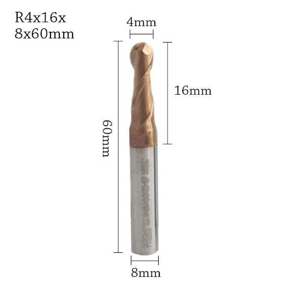 Endfræser Fræser Fræser R4X16X8X60MM R4x16x8x60mm