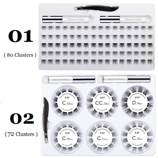 80 Klynger DIY Øyenvippe Extensions Kit 3D Individuell 01(80 Clusters)