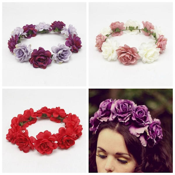Blomster pandebånd Bohemian Flowers Wreath RØD RØD Red