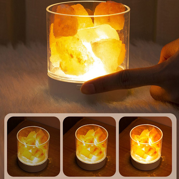 Saltlampa Natural Anion USB Laddning Desktop Färgglad Lampa Sängbord