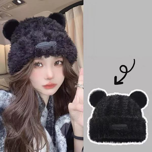 Strikket Hat Bear Ear Hat SORT black