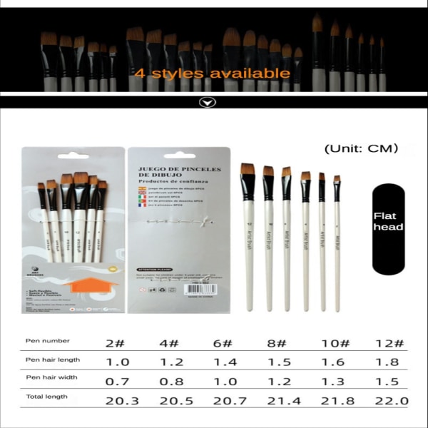 6 stk. Nylon Hårbørste Hår Akvarel Pensel NAIL RUND NAIL Nail Round
