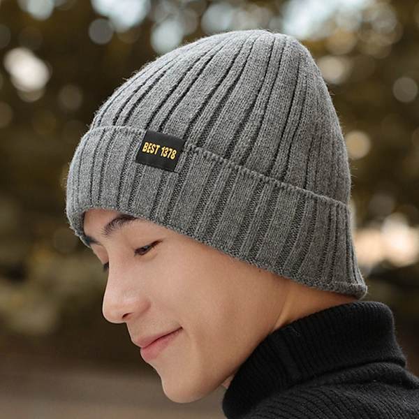 Fleece Warm Stickad Hat Manschettstickad Beanie MÖRKBLÅ dark blue