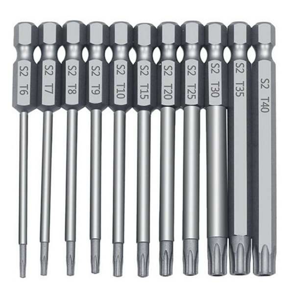 Torx skruvmejsel Bits Plommon blossom Bits ihåligt batchhuvud 11pcs-75mm