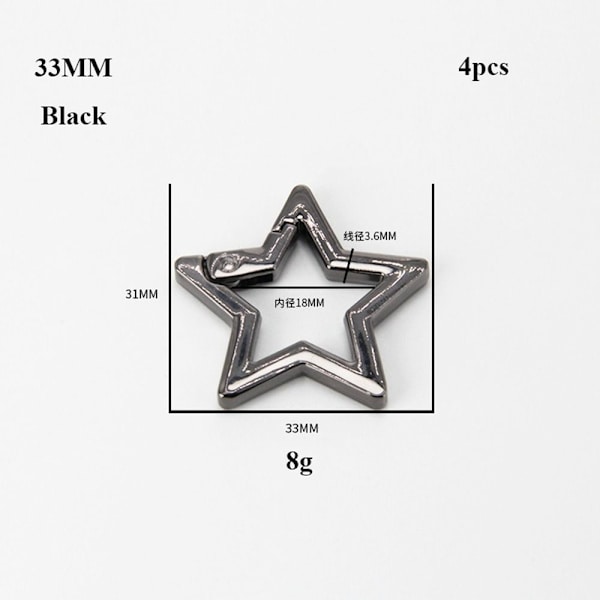 4 stk Spring Ring Spænder Karabinhagepunge Håndtasker SORT Black 33x31mmwithout ear-without ear