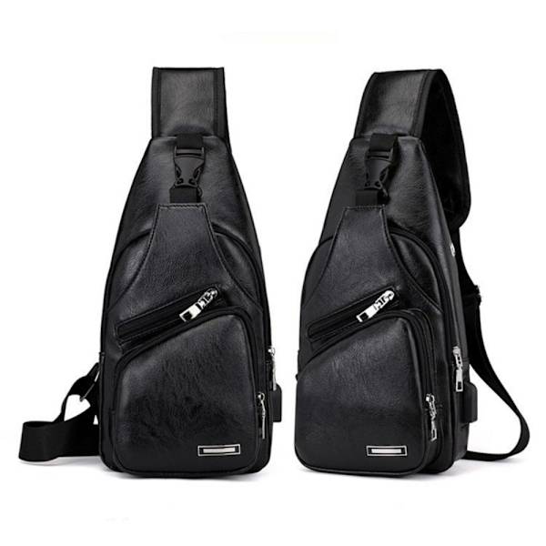 Herre Sling Bag Brysttaske med Headset Hul SORT black